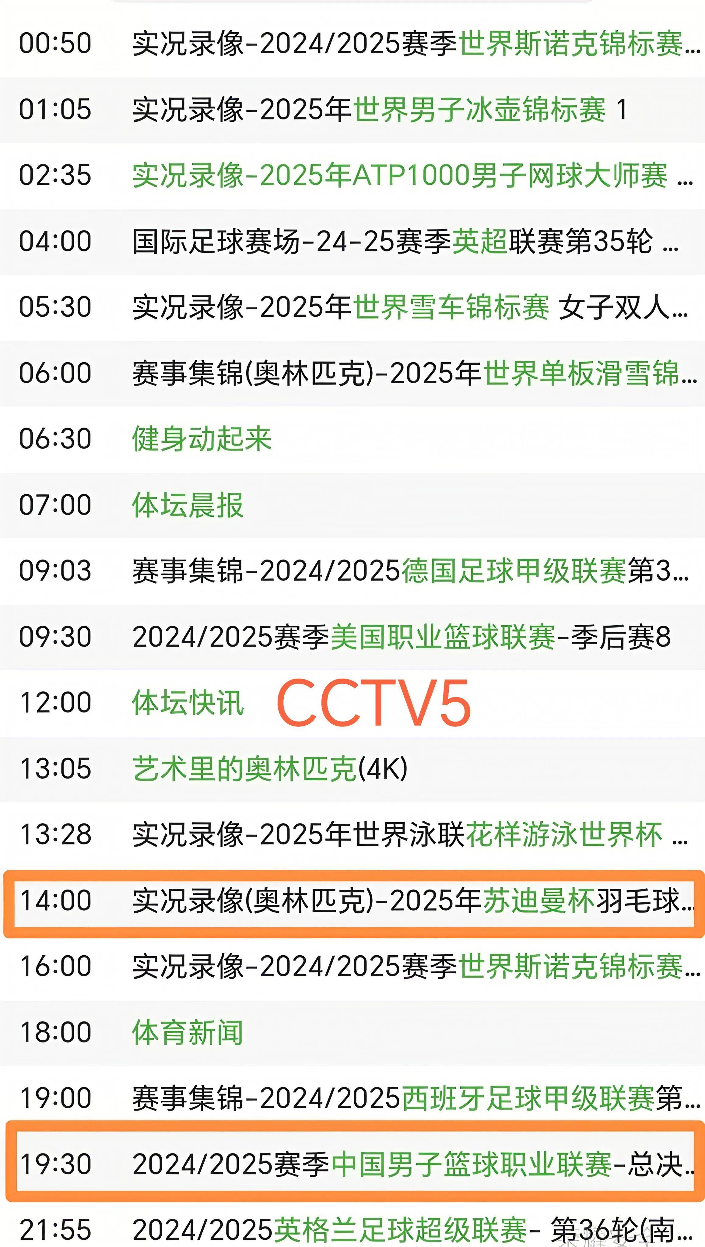 cctv5体育频道节目表(cctv5体育频道节目表单)
