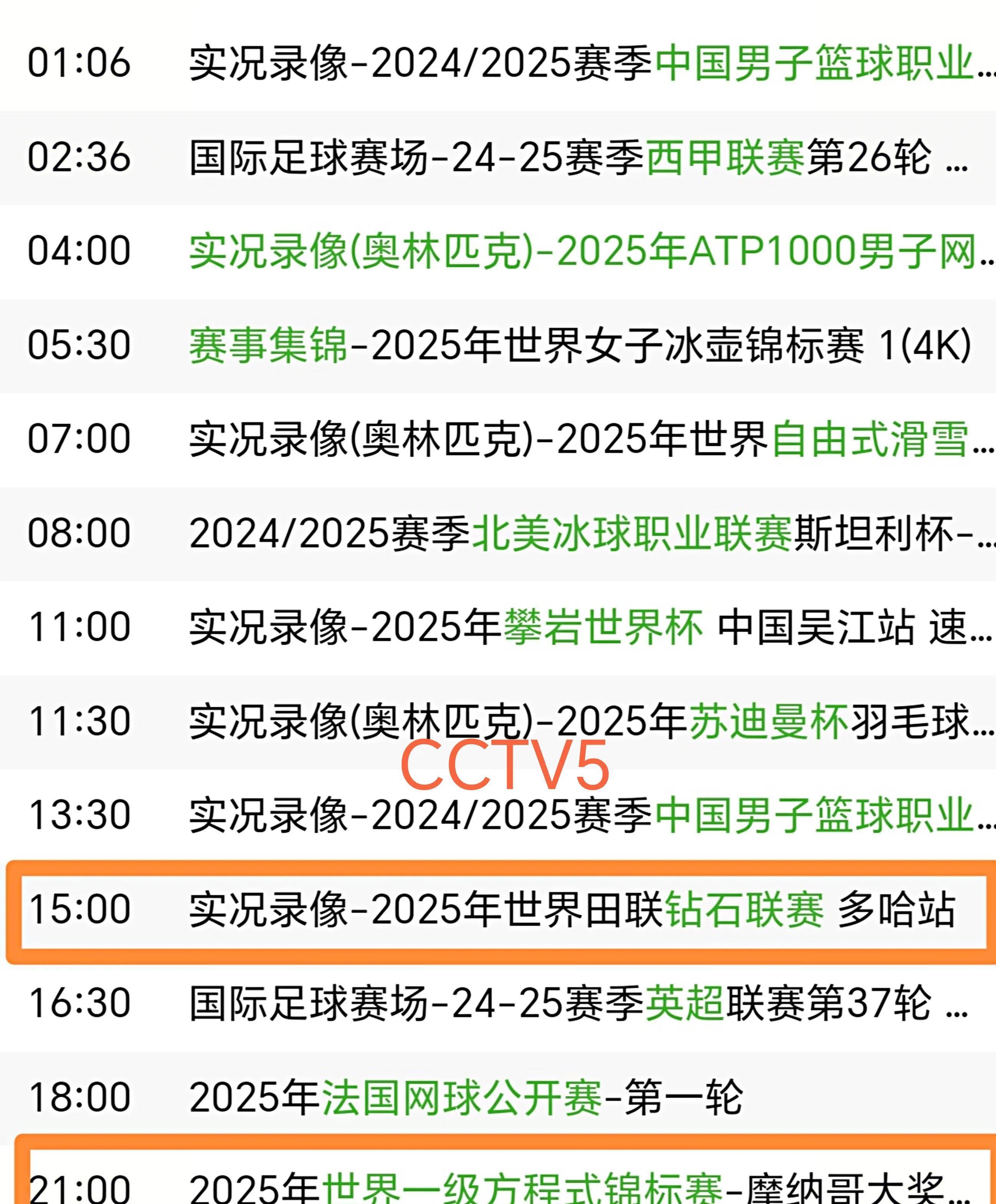 cctv5体育频道节目表(cctv5体育频道节目表单)