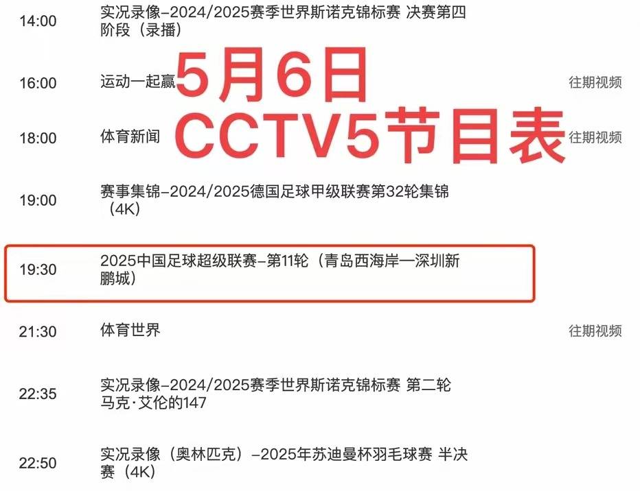 cctv5体育节目表直播(cctv5体育节目表 频道节目表)